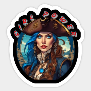 Girl power, stunning blue eyed pirate wench Sticker